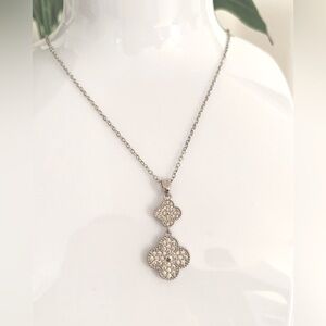 Rhinestone double clover stainless steal necklace